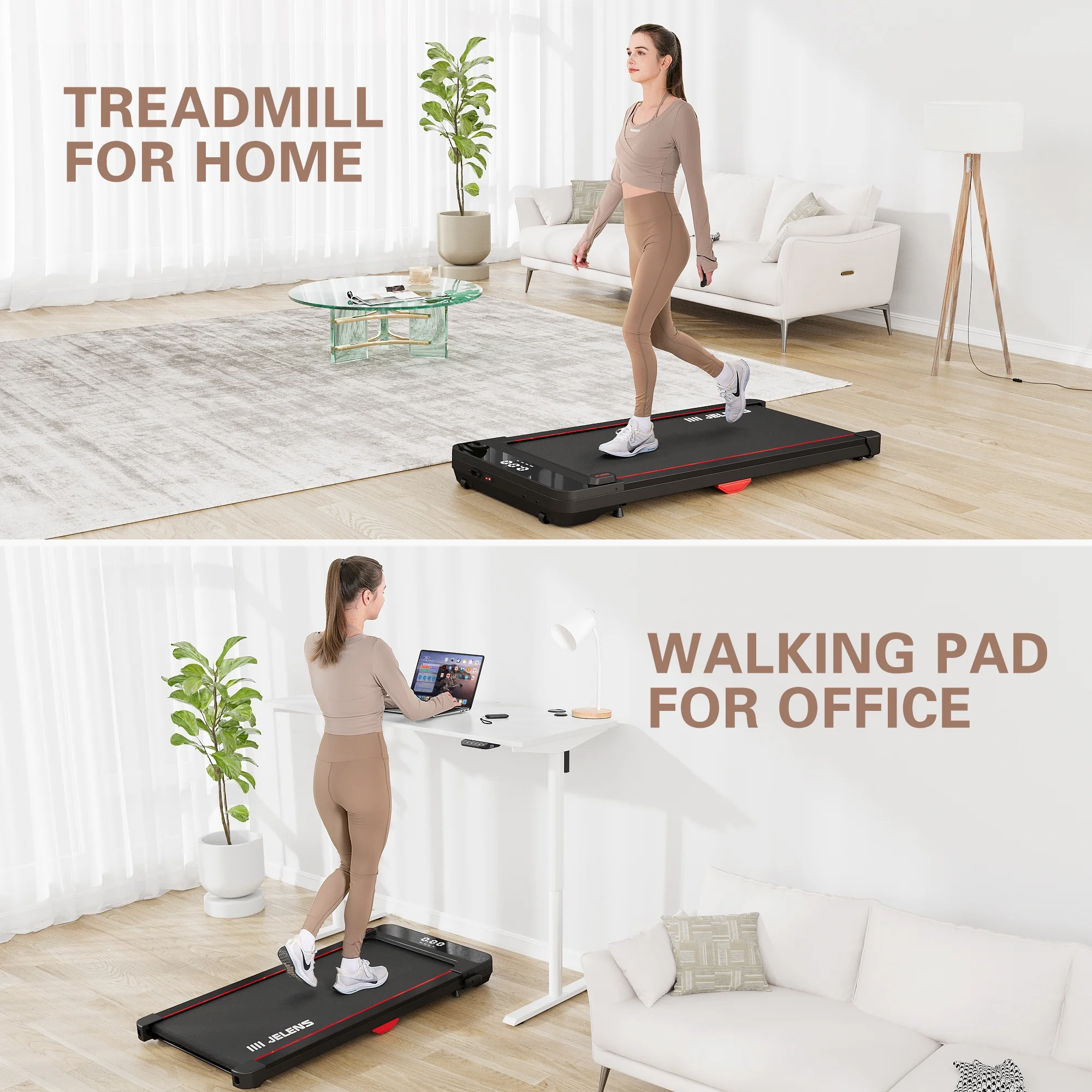 JELENS Walking Pad, Under Desk Treadmill, 2.5HP Portable Treadmills for Home Office, Walking Jogging Machine with Remote Control, LED Display