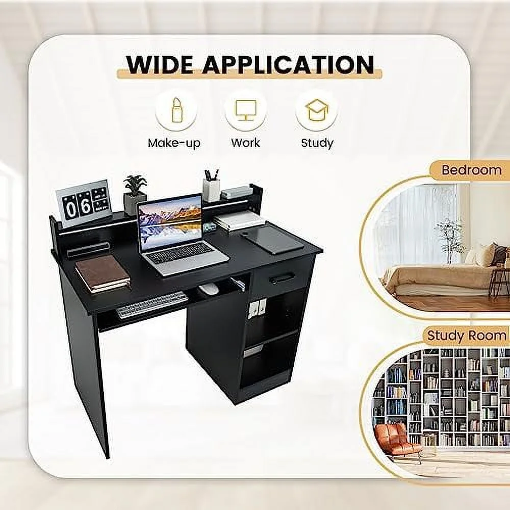 Computer Desk   Office Desk with Large Drawers  Hutch  Keyboard Tray  5-Position Adjustable Open Shelves  Easy Assembly  Writing Desk for Bedroom