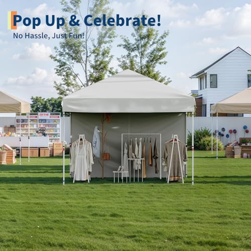 10x20 Pop Up Canopy - Easy Up Camping Tent with One Roller Bag, 3 Adjustable Height, 4 Weight Bags for Deck, Garden, Sports, Beach, Party - White
