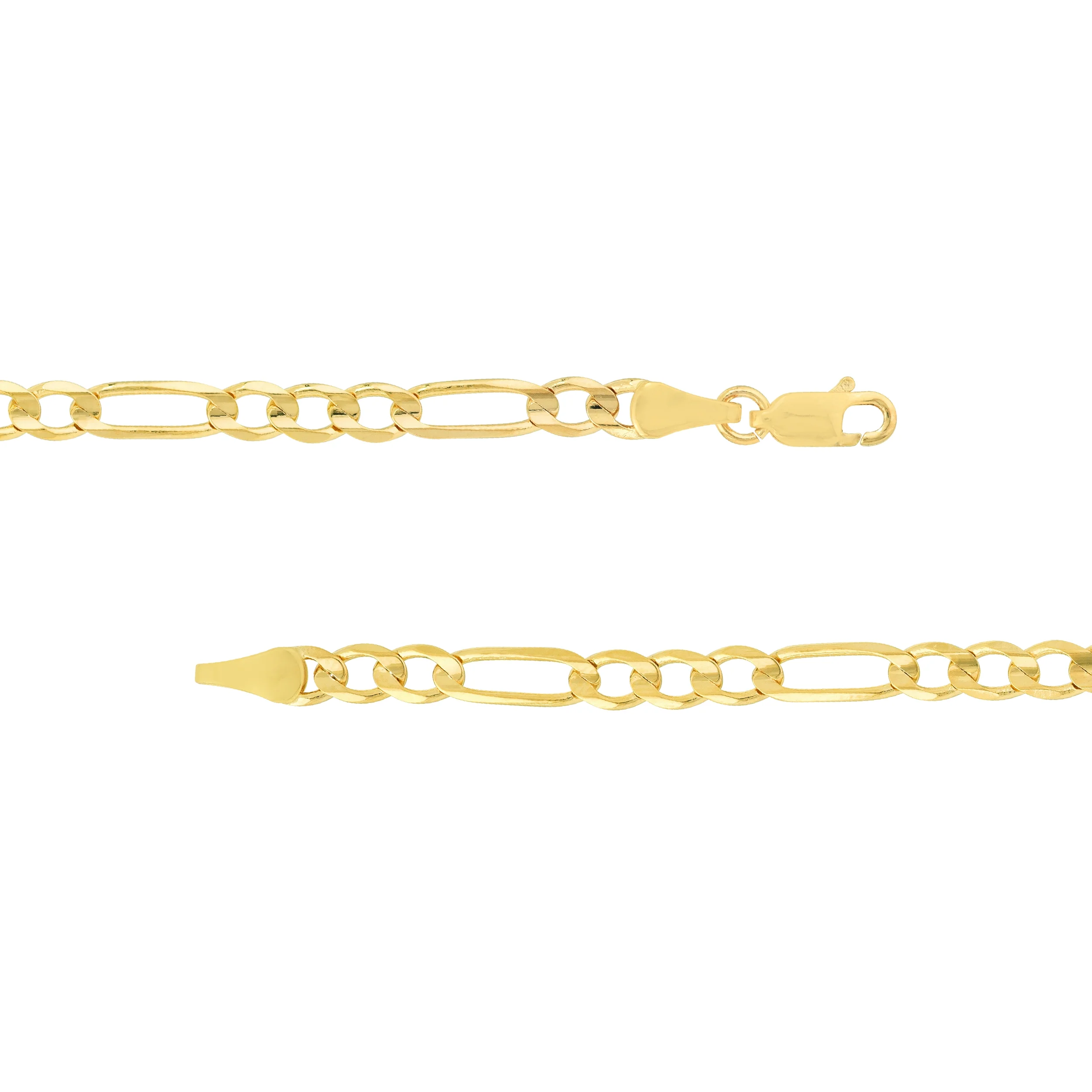 10K Yellow Gold 8" 4.5mm Light Concave Figaro Chain Necklace w/ Lobster Lock - Unisex