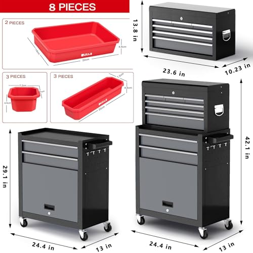 Tool Chest 8-Drawer | 42'' Large Rolling Tool Chest with Wheels | Detachable Top Metal Tool Box | Garage Storage Cabinet for Repair Room