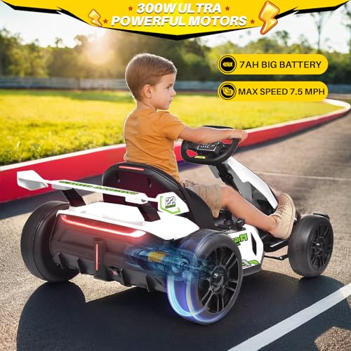 Blitzshark 24V Kids Go Kart 300W Powerful Drift Kart Electric Pedal Kart Outdoor Race Toy, with 2X150W Strong Motor, 7AH Big Battery