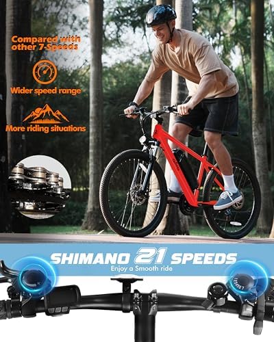 Racer Electric Bike for Adults - 21-Speed Mountain Lightweight Ebike with Peak 750W 22MPH Brushless Motor, 375Wh Removable Battery