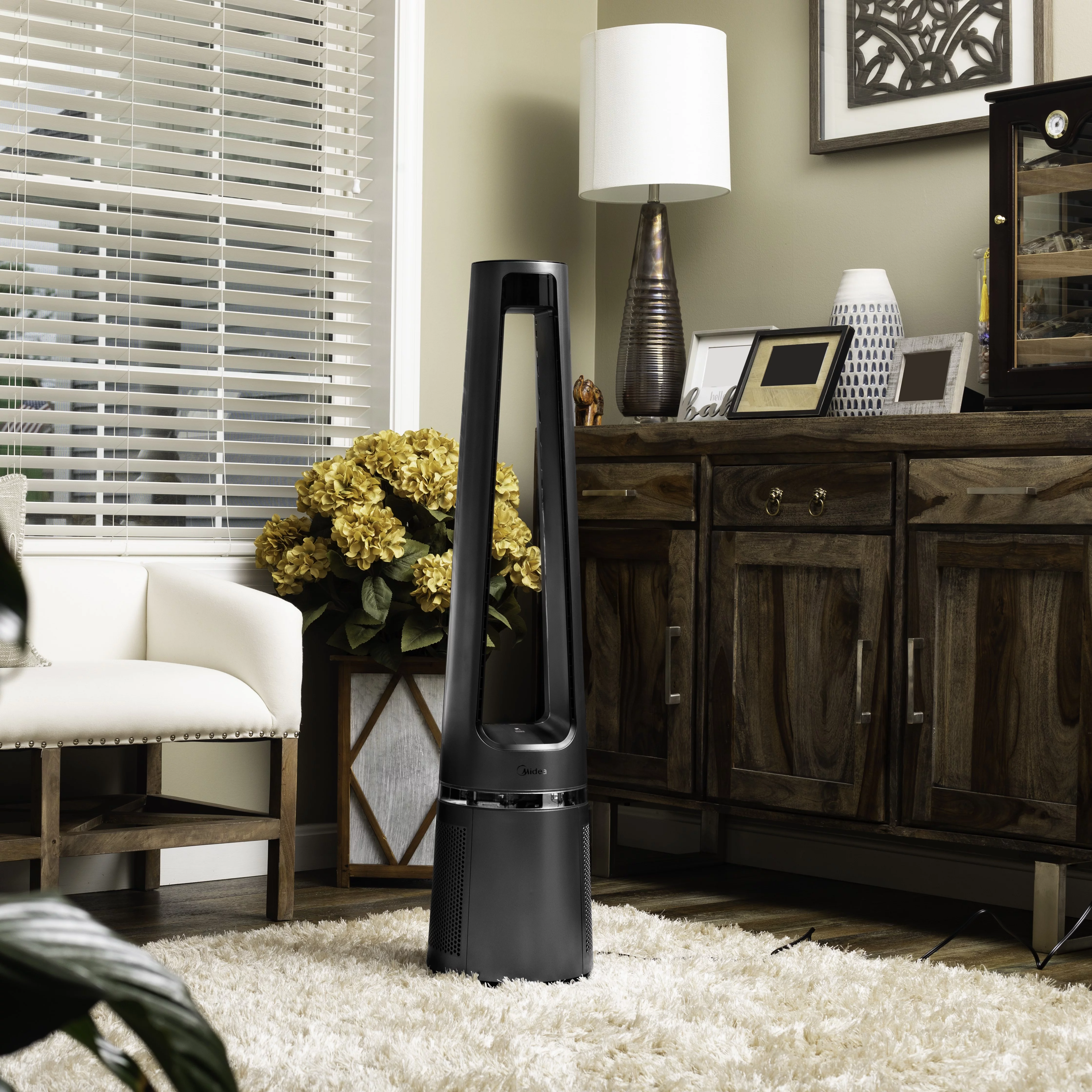 Midea 42" 12-Speed Bladeless DC Fan & HEPA Air Purifier with Remote Control, Silver, MSF42B9ASV
