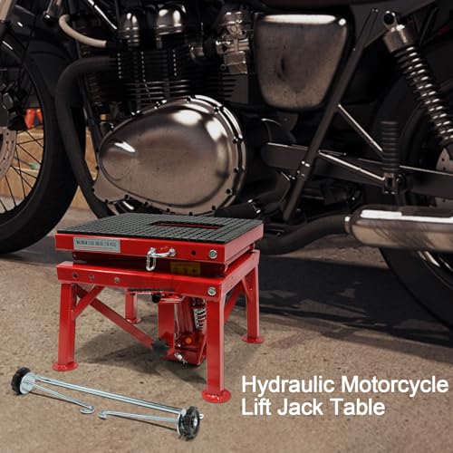 Hydraulic Motorcycle Lift Jack, GARVEE 300 LBS Capacity Steel ATV Lift Stand Hoist, Portable Motorcycle Bike ATV UTV Lift Table Jack Hoist Stand