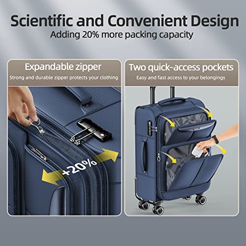 SHOWKOO Luggage Sets 3 Piece Softside Expandable Lightweight Durable Suitcase Sets Double Spinner Wheels TSA Lock Armygreen (20in/24in/28in)
