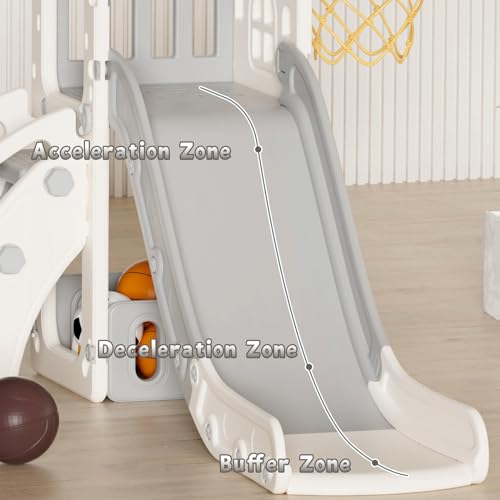 XJD 5 in 1 Toddler Slide, Kids Slide for Toddlers Age 1-3, Outdoor Indoor Playset for Toddlers with Basketball Hoop and Ball
