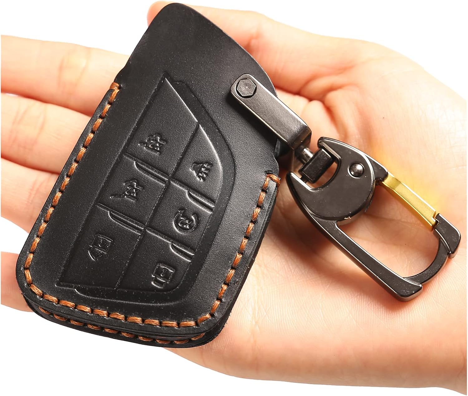 2021 Chevy Key Fob Cover(6 buttons), Genuine Leather Key Fob Case protector for 2021 2022 Yukon Chevy Suburban Tahoe Keyless