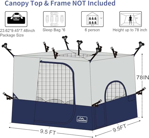KAMPKEEPER Camping Inner Tent for Pop Up CanopyFully Vented Roof, Converts 10'x10' Straight Leg Canopy into Camping TentKhaki