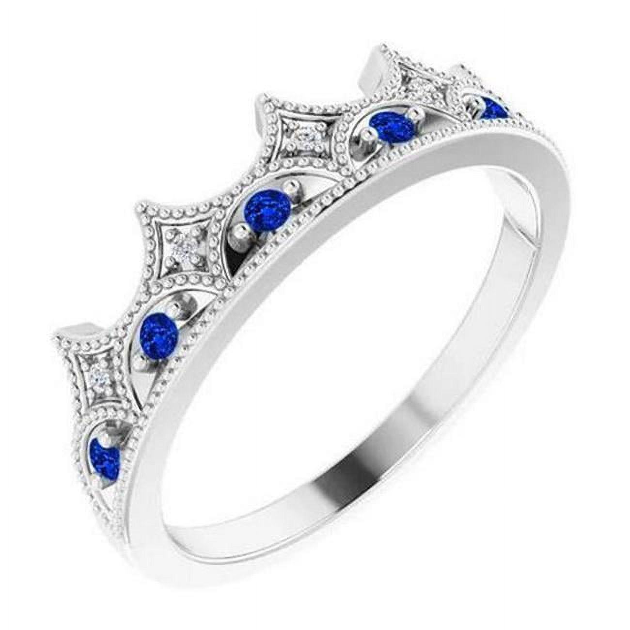 Harry Chad Enterprises 61130 1.40 CT Crown Style Diamond & Sapphire Stone Anniversary Ring, Size 6.5