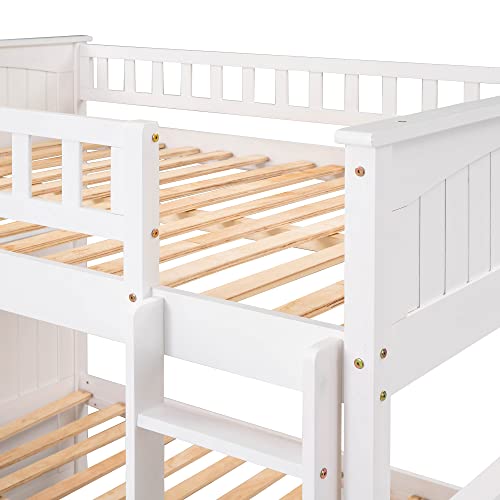 Ball & Cast Twin-Over-Twin Bunk Bed with Twin-Size Trundle and 3 Storage Stairs,Wood Bunkbed w/Full-Length Guardrails,Slat Support