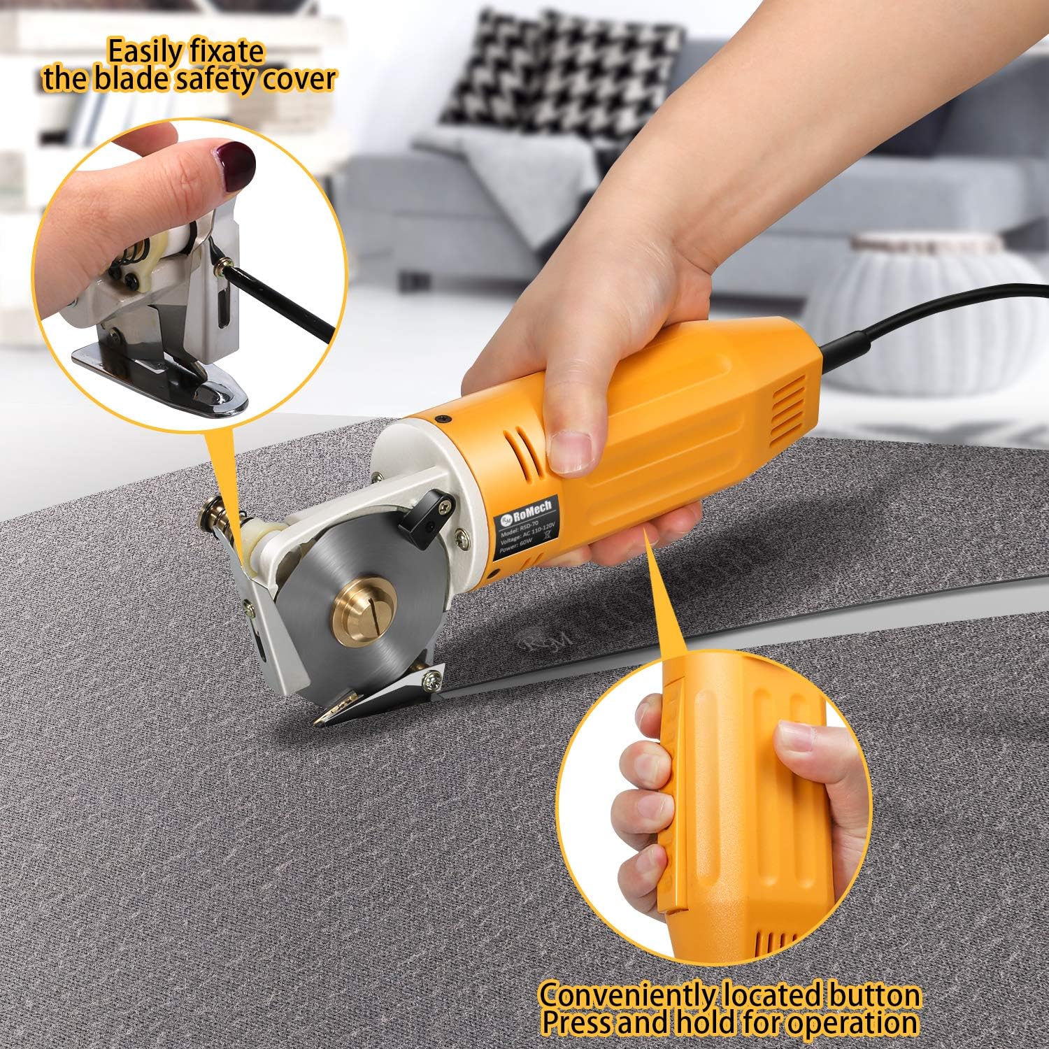 RoMech Mini Electric Cloth Cutter, Rotary Blade Fabric Cutting Machine, Octagonal Knife