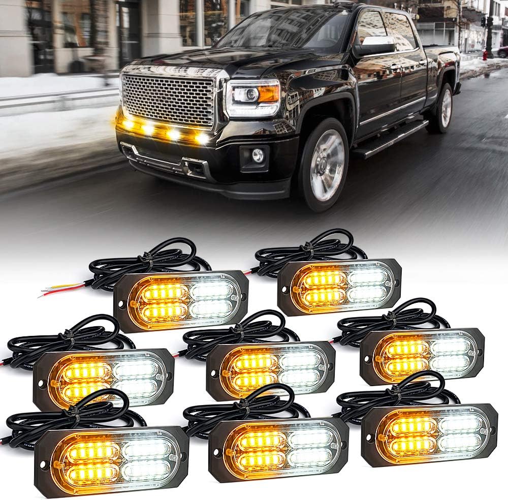 Xprite Red 20 LED Surface Flush Mount Grille Emergency Strobe Lights Kit Ultra Slim Deck Dash Grill Side Marker Warning Hazard Flashing Police Light