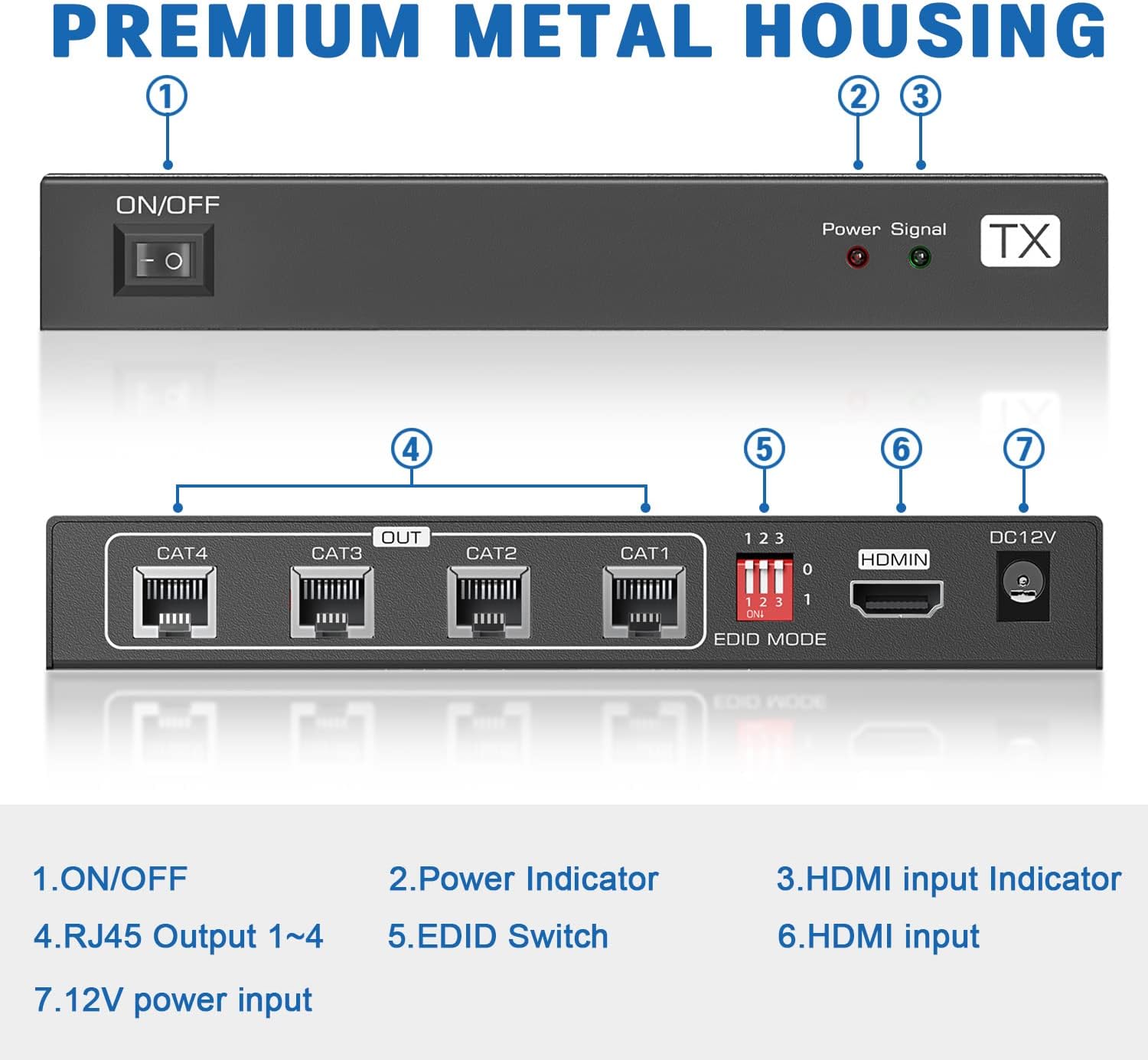 HDMI Extender Splitter 1x4 - CJX 165ft/50m HDMI Extender 1 in 4 Out