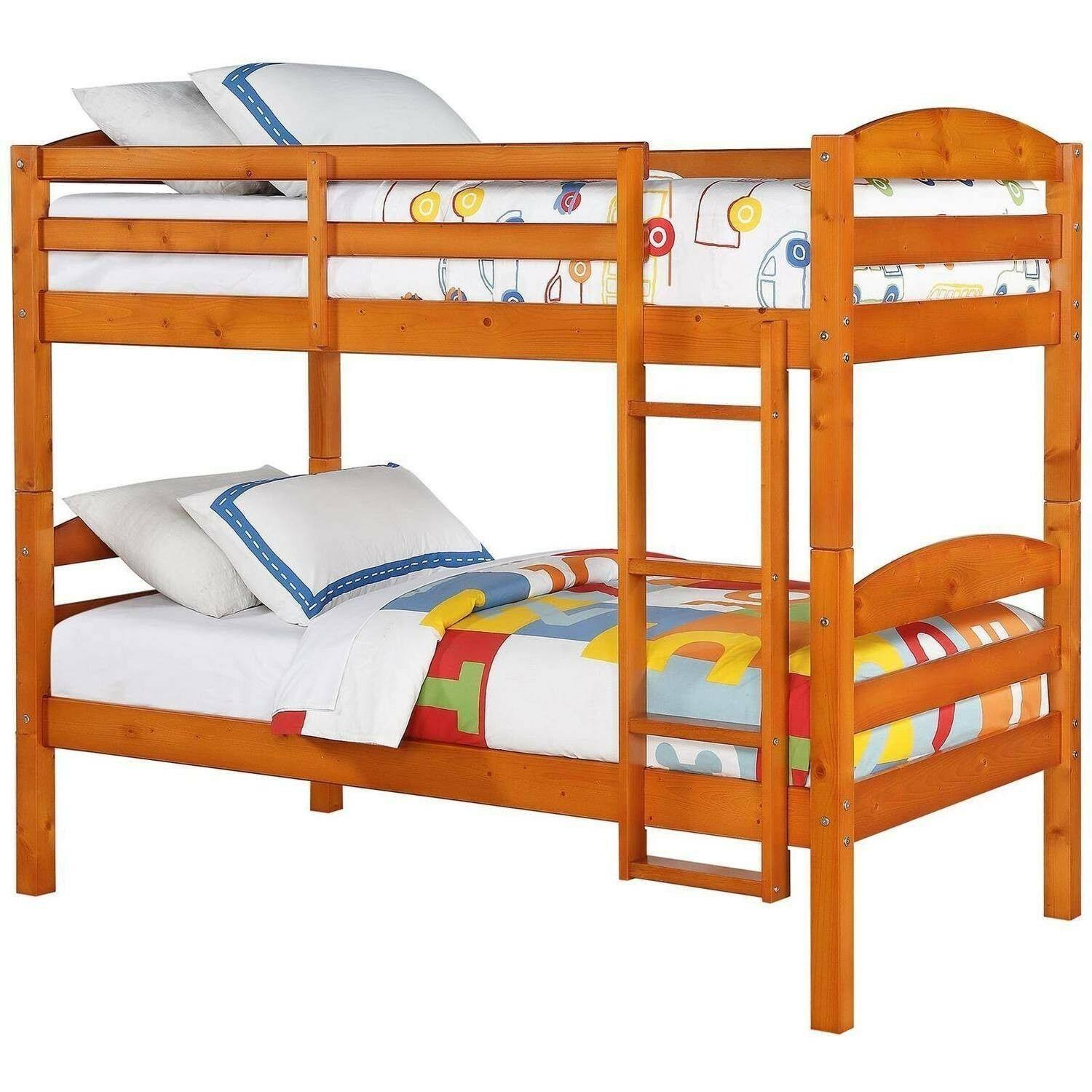 Better Homes u0026 Gardens Leighton Wood Twin-over-Twin Bunk Bed, Pine
