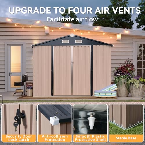 Aoxun 6.2x4 FT Shed Outdoor Storage Shed Metal Garden Shed with Lockable Doors & Slooping Roof Tool Shed Bike Shed for Backyard, Patio