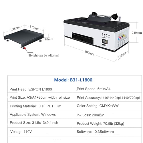 DTF Printer Machine - with XP600 Printhead, Faster Speed Higher Resolution 5760 * 1440dpi, T Shirt Printer DTF Transfer Machine with Roll Feeder