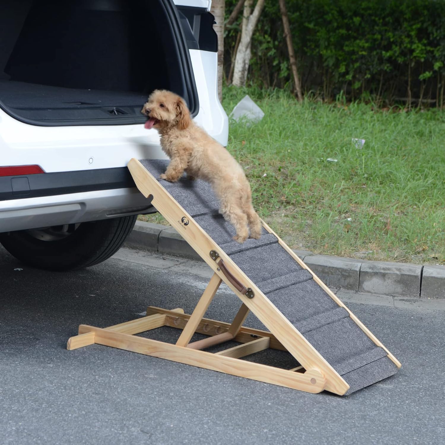 High Traction Dog Ramp, Folding Portable Wooden Pet Ramp for All Small Large Animals - 42" Long and Adjustable from 14” to 26” - Rated for 200lbs
