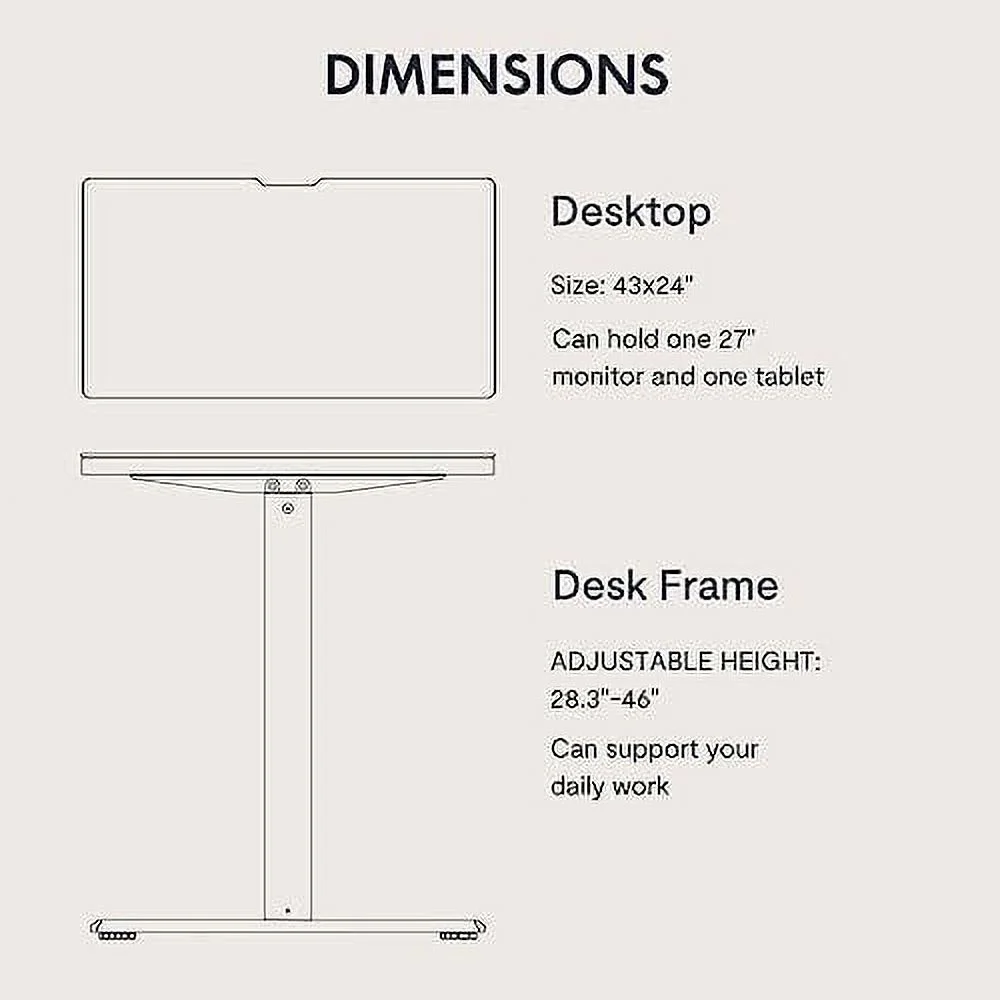 JDZHAPPYLIFE Standing Desk Adjustable Height  43x24 Inch Stand up Desk for Home Office Computer Desk with Memory Preset(43x24 Whole Board Black)