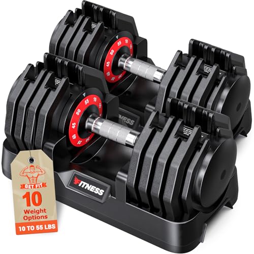 Adjustable Dumbbells Set of 2, 1-Sec Adjustable Weights Dumbbells Set, 5 in 1 Free Dumbbell with Anti-Slip Texture Handle