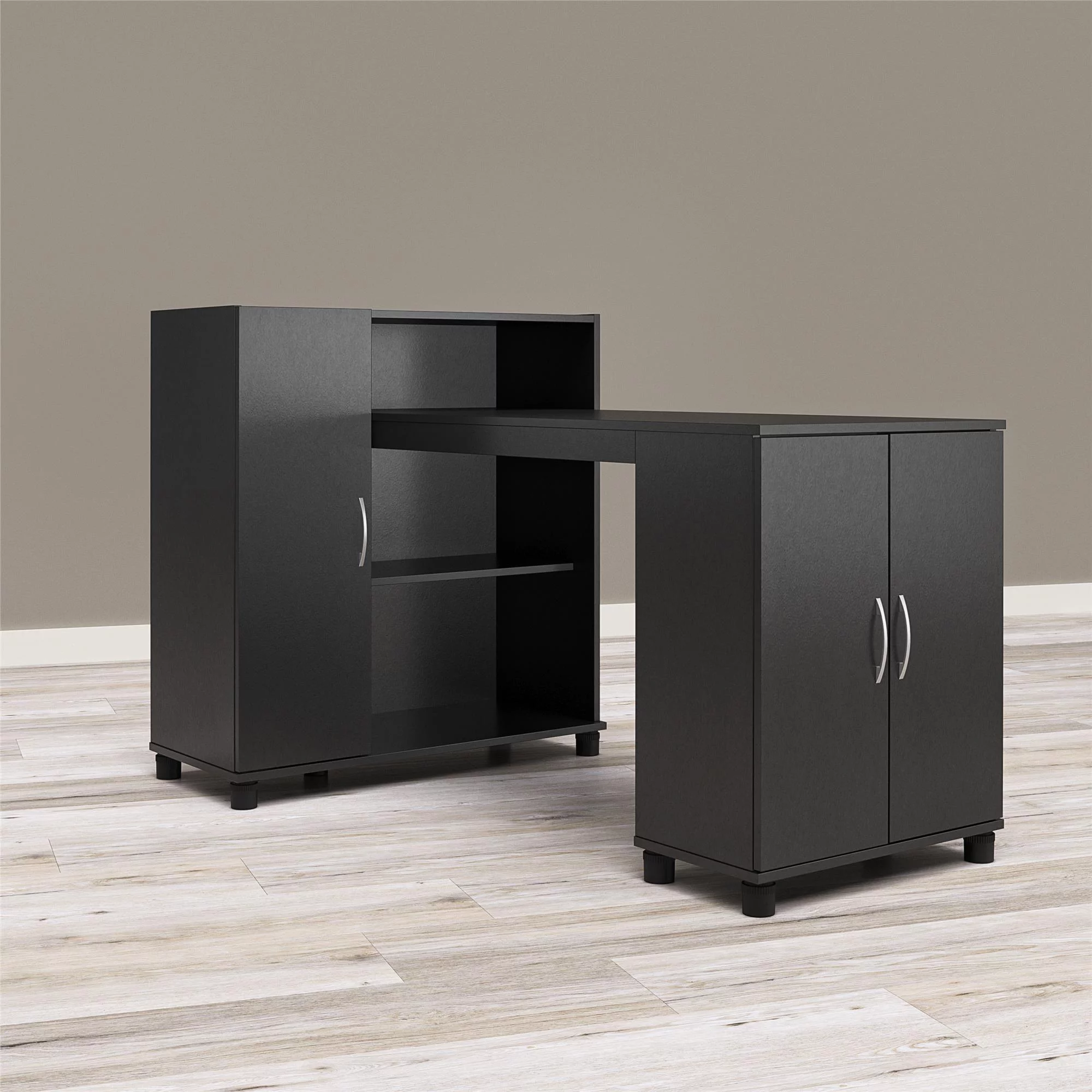 RealRooms Basin Hobby and Craft Desk with Storage, Black - Radiant Selections
