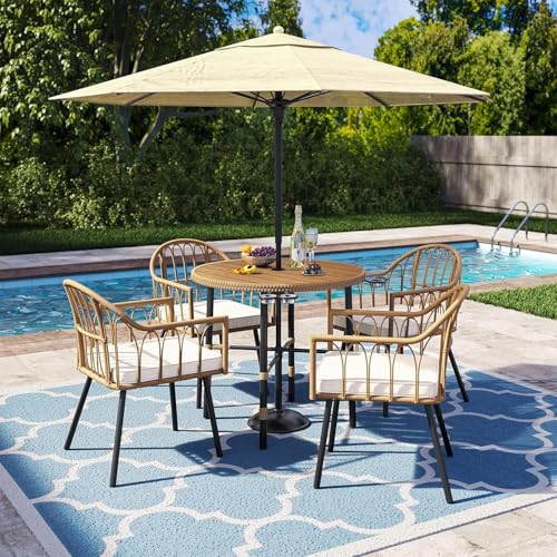 YITAHOME 5 Pieces Outdoor Patio Dining Table Chair Set,Wicker Patio Dining Set,Outdoor Rattan Dining Table Set for Patio, Backyard, Balcony