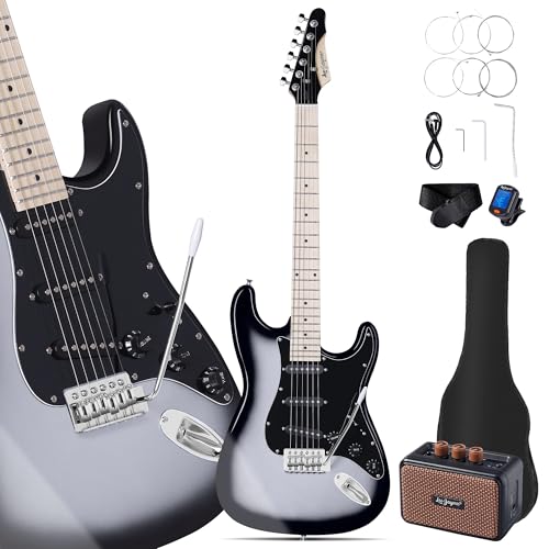 Leo Jaymz 39" Full Size ST Style Electric Guitar Starter Kit with SSH Pickup, 5W Portable Amp, Tuner, Gig Bag, Strap & Accessories (Violet Ocean)