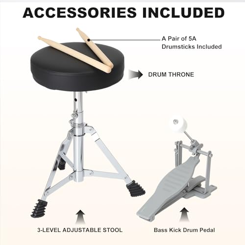 Drum Set for Kids, 3-Piece 14'' Beginner Kids Drum Kit Junior Drum Set with Bass Tom Snare Drum with Adjustable Throne, Cymbal, Pedal