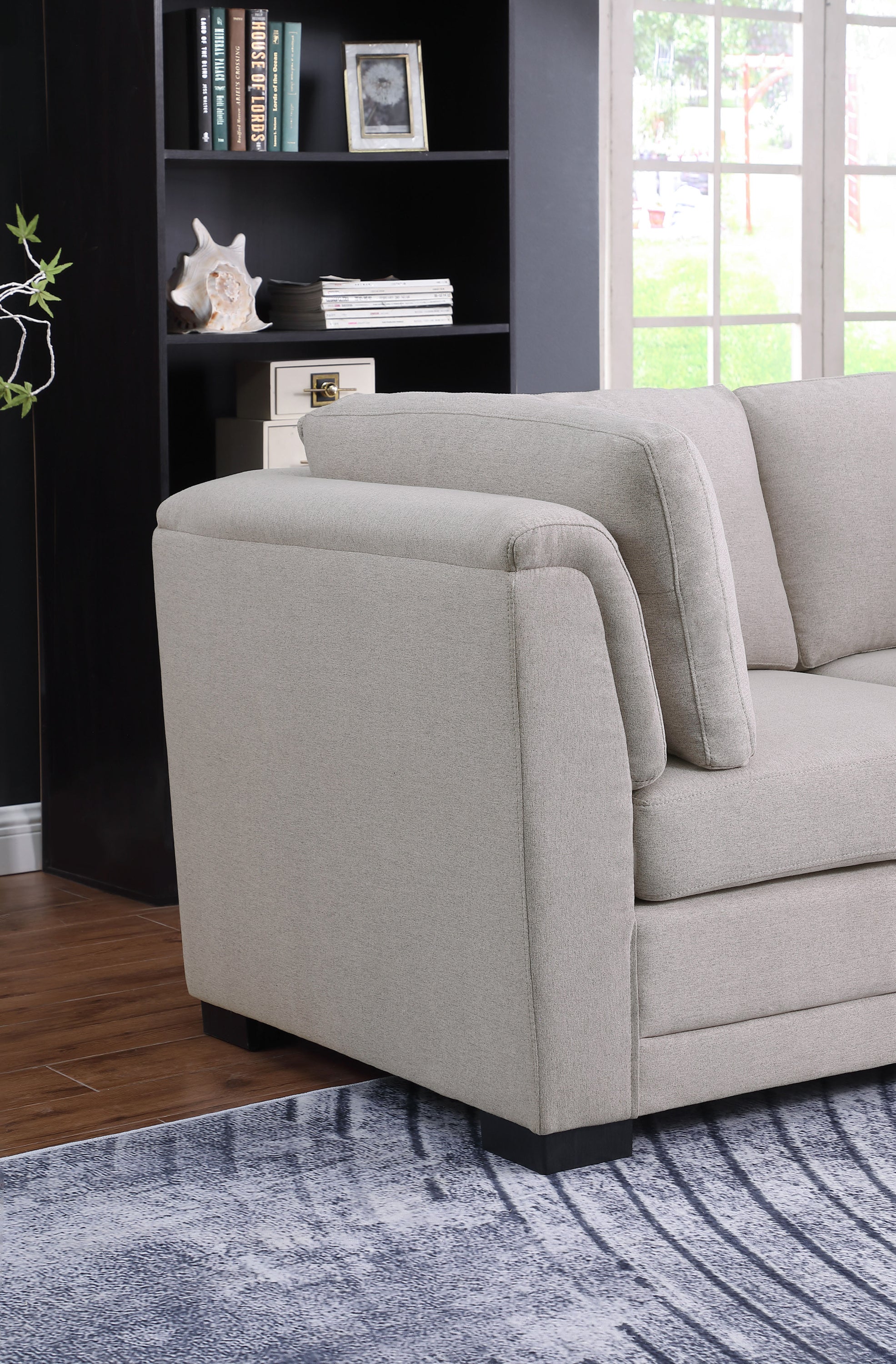 Kristin 3 Seat Linen Fabric Reversible Sectional Sofa with Ottoman - Light Gray