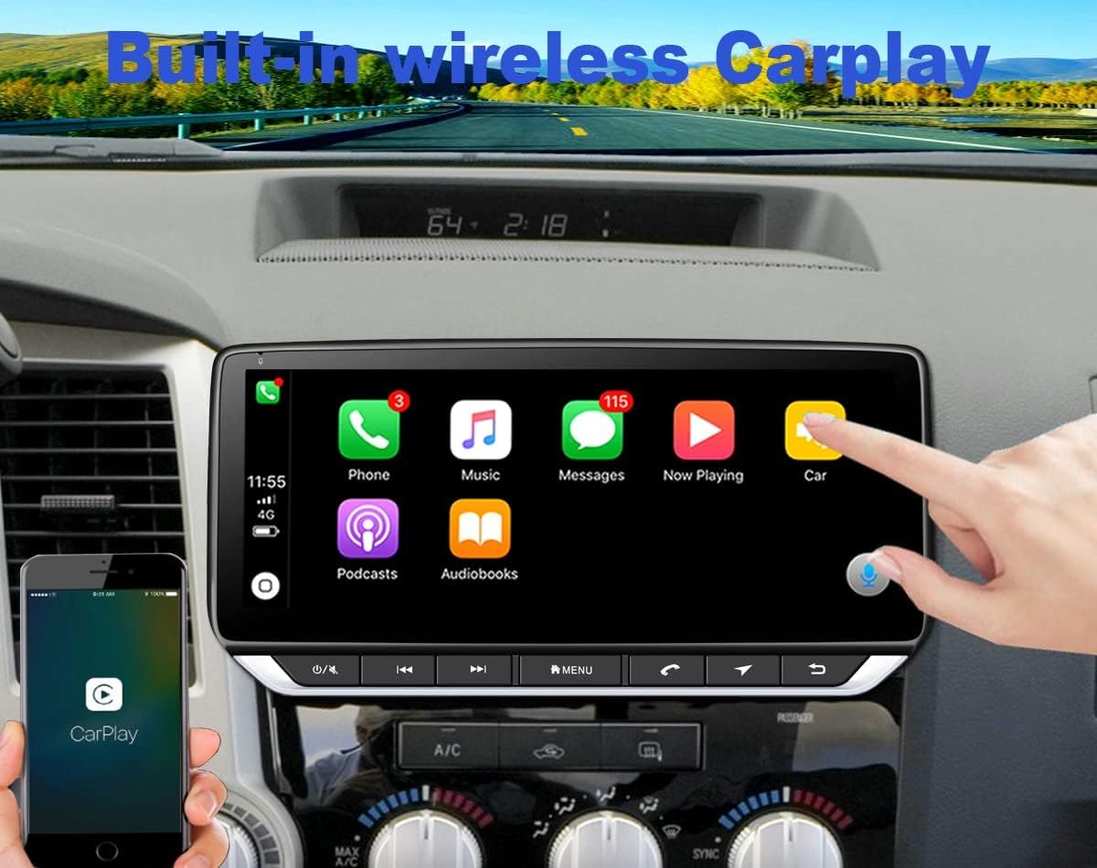 for Toyota Tundra Radio 2007-2013 Sequoia Radio 2008-2018 Android 10 in-Dash Navigation System 10.25inch Touch Screen 4GB+64GB Wireless Carplay