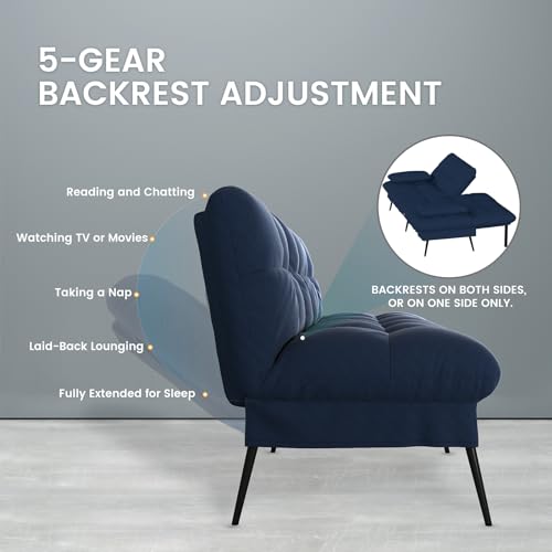 COMHOMA Convertible Futon Sofa Bed, 68″Fabric Futon Couch with Adjustable Backrest, Folding Futon Sleeper Recliner for Living Room Furniture (Black)