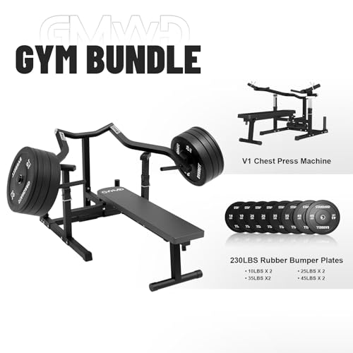 GMWD Chest Press Machine, 1050LBS Bench Press Machine with Independent Converging Arms, Adjustable Flat Incline Bench for Chest, AB Workouts