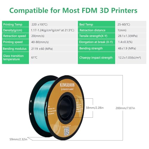 Kingroon Silk PLA Bundle 3D Printer Filament, Dimensional Accuracy +/- 0.03 mm, 10 kg Spool(22lbs)
