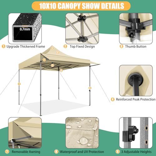 COBIZI 10x10 Pop Up Canopy Tent with Awning