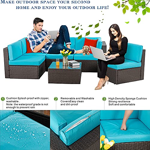 Vongrasig 6 Pieces Outdoor Patio Furniture Set, PE Wicker Rattan Sectional Sofa Patio Conversation Sets with Coffee Table for Garden, Backyard