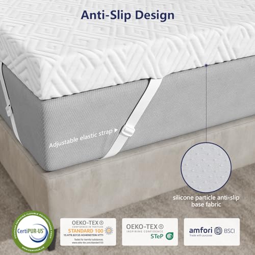 Memory Foam Mattress Topper - 3 Inch Gel Mattress Pad for Pressure Relief, Premium Soft Cooling Sleep Bed Topper