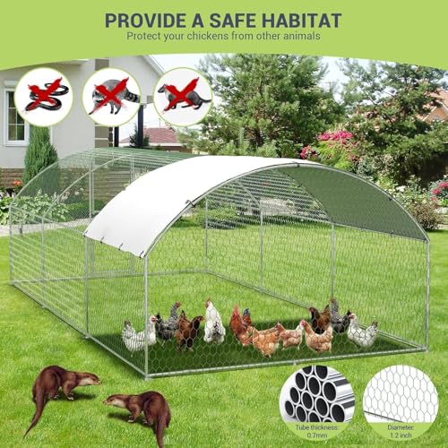 Heavy Duty Walk-in Chicken Coop, Large Metal Poultry Cage with Waterproof UV Cover & Round Top Design