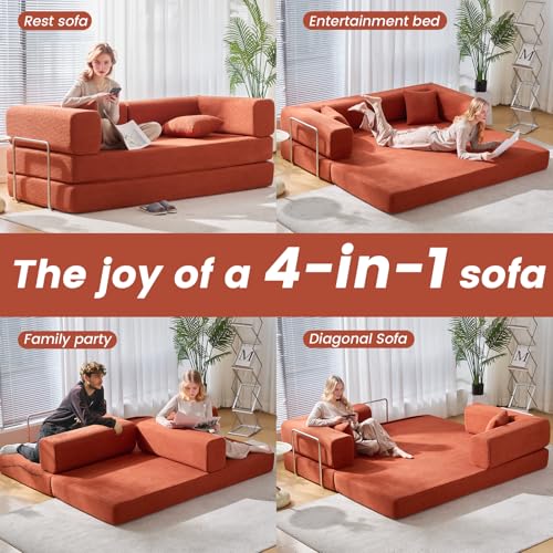 Convertible Sleeper Sofa Bed No Assembly Corduroy Upholstered Green Modular Floor Couch Queen/King Size Foldable Futon with Memory Foam for Apartment