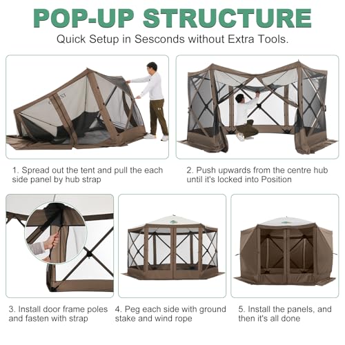 COBIZI 12x12ft Pop up Gazebo Screen Tent Screen House for Camping, Camping Outdoor Screened Gazebo, Canopy Tent