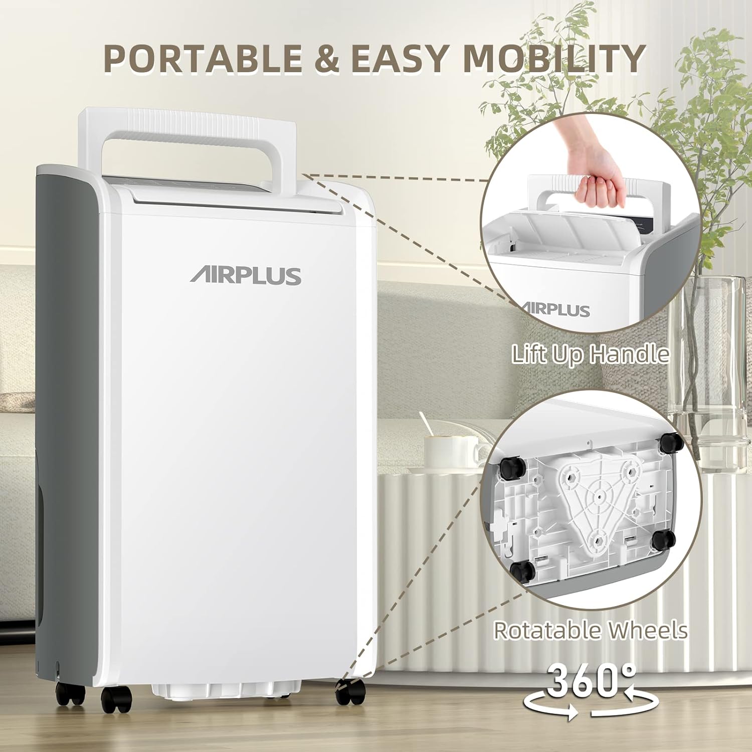 AIRPLUS 4,500 Sq.Ft 70 Pint Dehumidifiers for Basement and Home-with Drain Hose,Efficient,Energy-with Dual Protection and 4 Smart Modes,24H Timer