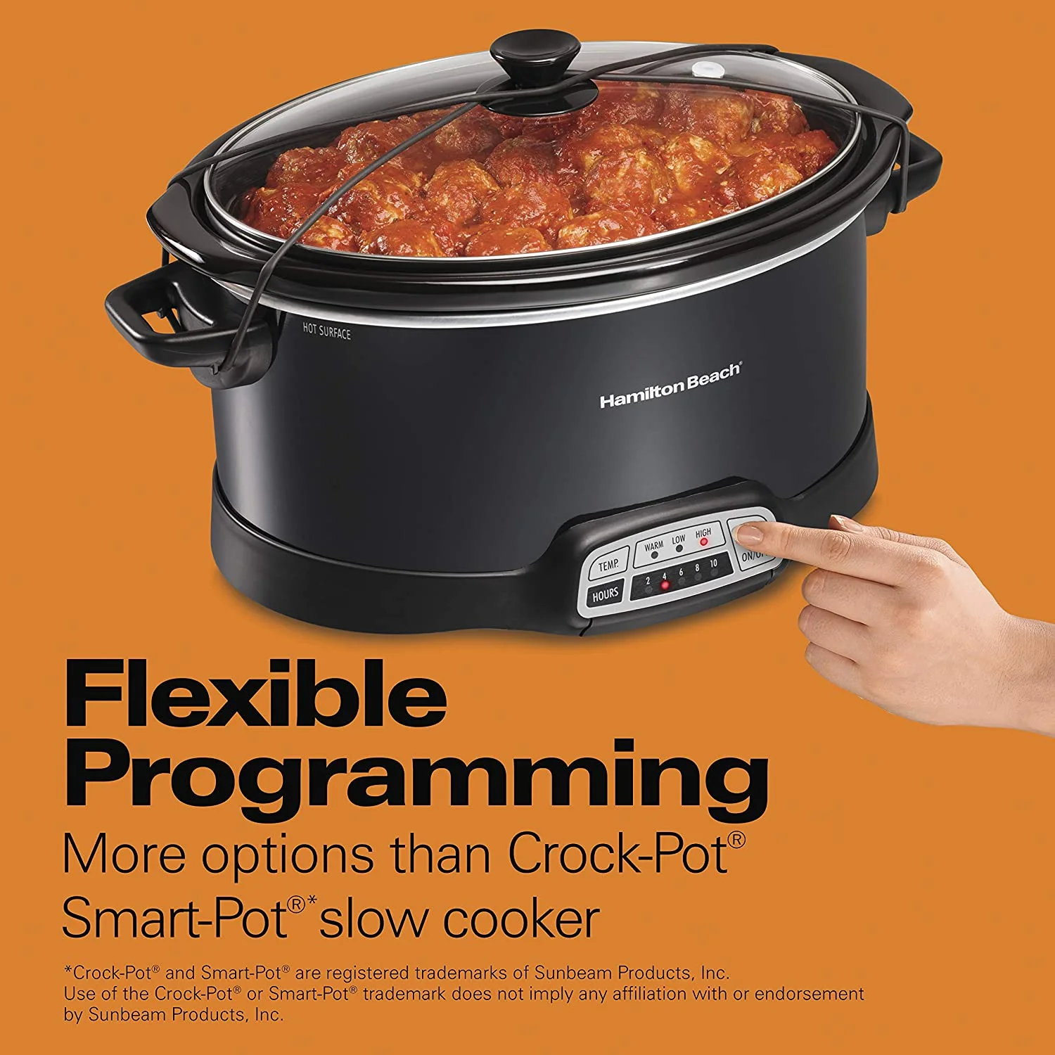Hamilton Beach Portable 7-Quart Programmable Slow Cooker With Lid Latch Strap for Easy Transport, Dishwasher-Safe Crock, Black (33474)