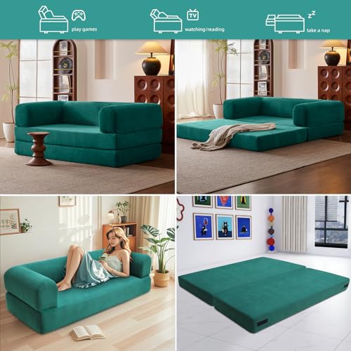 Convertible Sleeper Sofa Bed with Cylindrical Pillow, Comfy Foldable Sofa Bed Compressed Sofa in Box