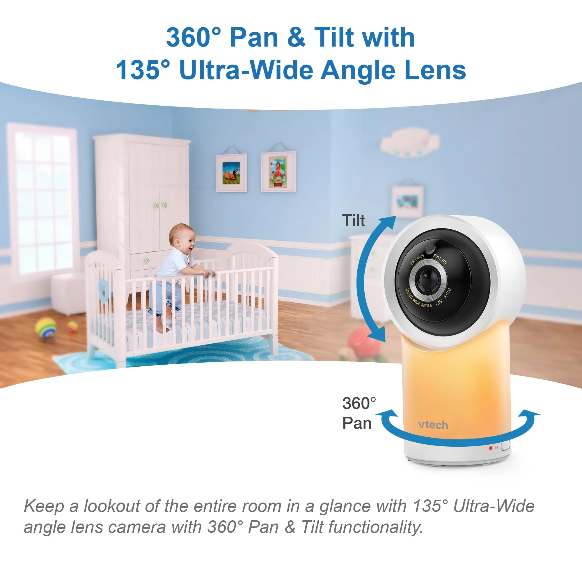 VTech 1080p Smart WiFi Remote Access 360-Degree Pan and Tilt Video Baby Monitor with 7-Inch High-Definition 720p Display and Night Light, RM7866HD
