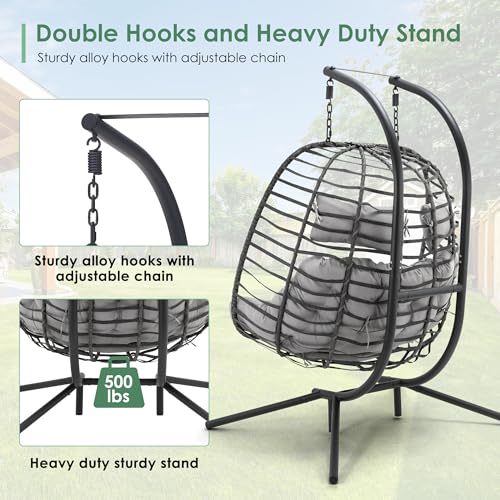 Double Egg Swing Chair with Stand for Outdoor