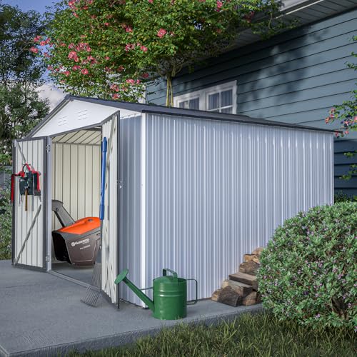 6x4 ft Small Outdoor Metal Storage Shed with Floor Frame & Lockable Door, Heightened Entry Garden Tool Shed for Backyard, Durable Galvanized Steel
