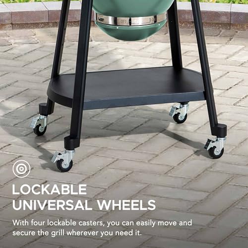 Sunjoy Charcoal Grill 20-Inch Kamado Grill with Pizza Stone, Ultimate Outdoor BBQ Egg Grill and Smoker with Wheels, Navy
