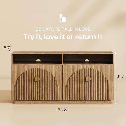 BELLEZE 65 Inch Fluted Buffet Cabinet with Storage, Symmetrical Arc Accent Sideboard Large Console Table for Dining Room, Kitchen