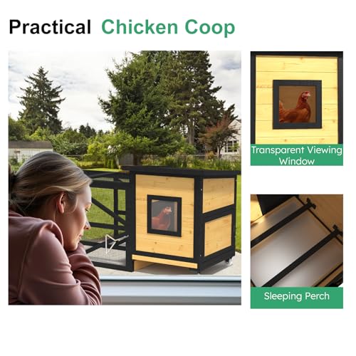 80'' Chicken Coop with Nesting Box, Outdoor Duck Coop, Chicken House for Outside, Wooden Chicken Coops with Run & Waterproof Asphalt Roof