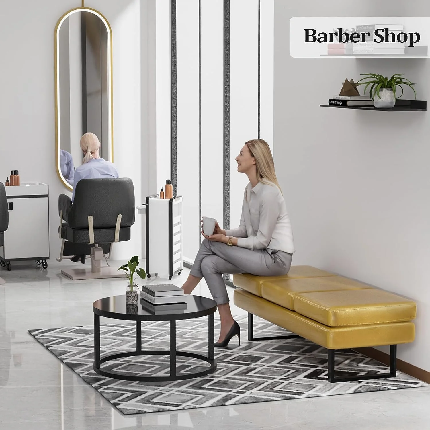 OmySalon Waiting Room Bench Seating, Salon Reception Chairs 3 Seats Upholstered, 59.5''Heavy Duty Guest Lobby Chairs, Faux Leather Settee