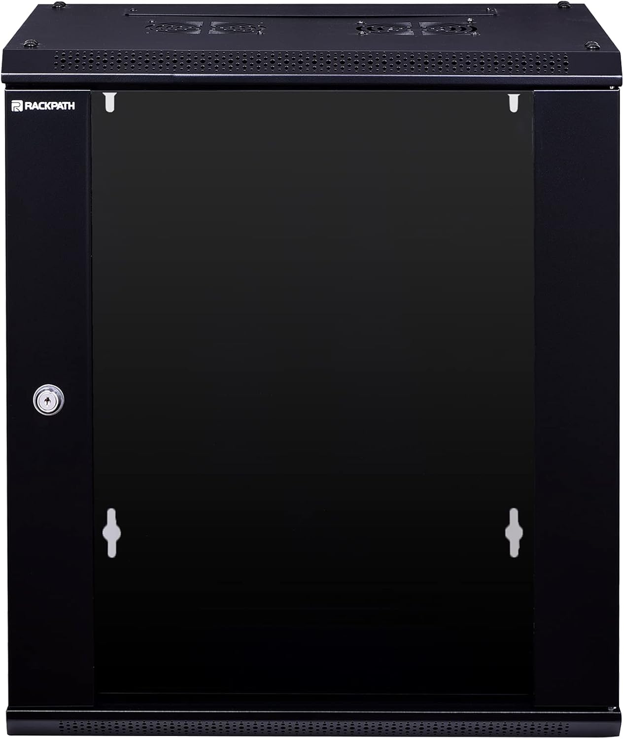 RackPath 9U Performance Wall Mount Server Cabinet Network Rack Enclosure, Quiet Cooling Fan, Locking Glass Door, Black